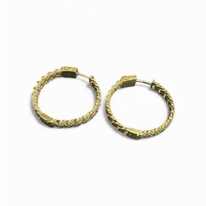 Gold-Tone CZ Cuban Link Hoop Earrings | Chunky Pavé Hoops